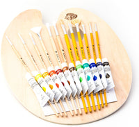 Daveliou™ traditional hand-finished lightweight wood palette is designed for balance and comfort, perfect for extended painting sessions in acrylic paint or oils reduce hand-strain or fatigue, and come complete with a comprehensive set of 12 Paint Brushes and 12 Acrylic Paints  - an ideal gift …