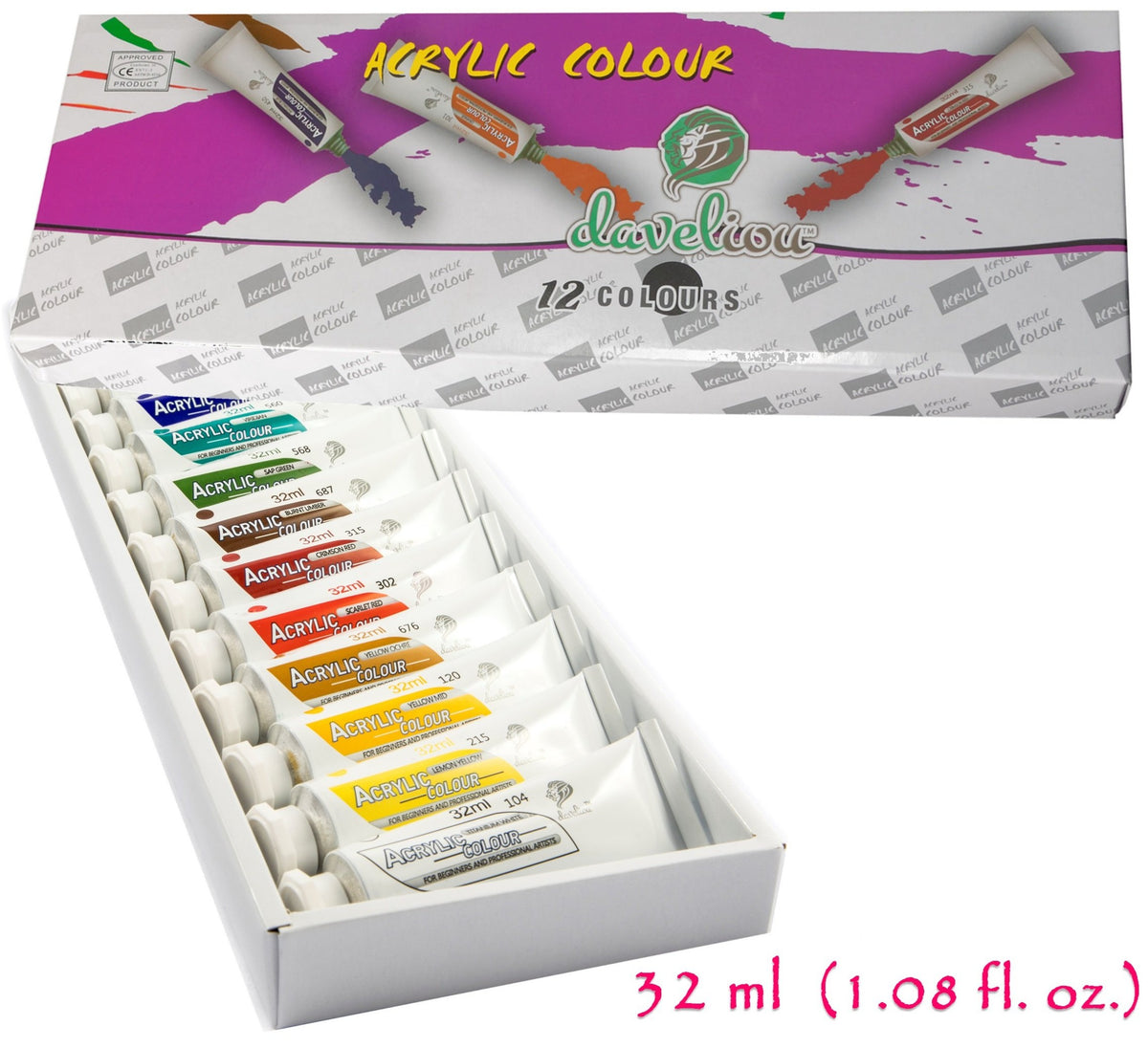 Daveliou™ Acrylic Paints Set – 32ml X 12 (1.08 fl oz) Paint Tubes