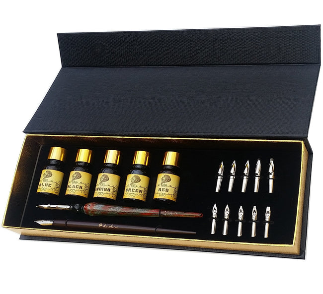 Stylish glass dip pen set with calligraphy ink set