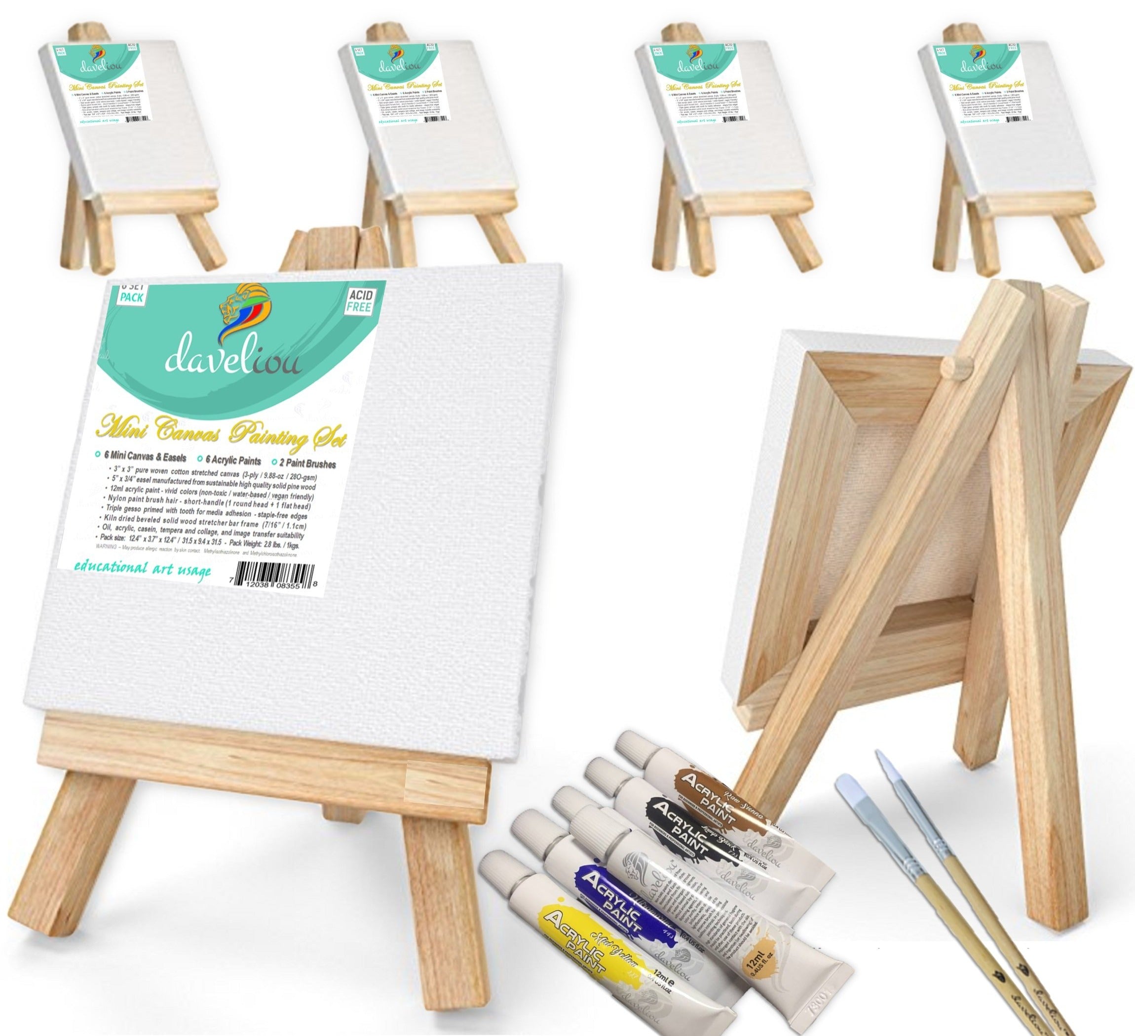 Daveliou™ Mini Canvas Painting Set 3”X3” (2.5x2.5cm) – 6-Piece Pack